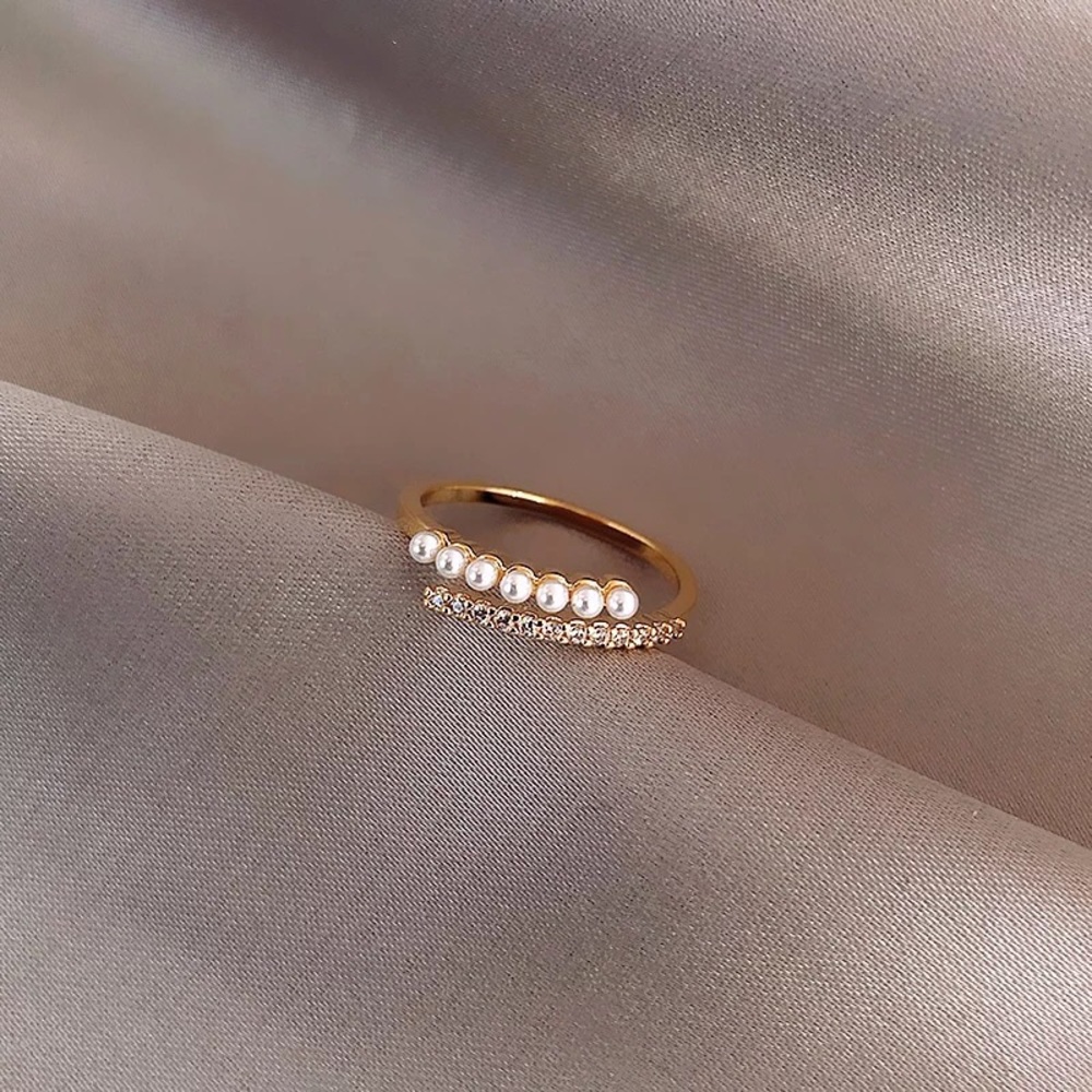 ✨NEW✨Geometric pearl and crystal rings with adjustable size for women - Picture 3 of 4